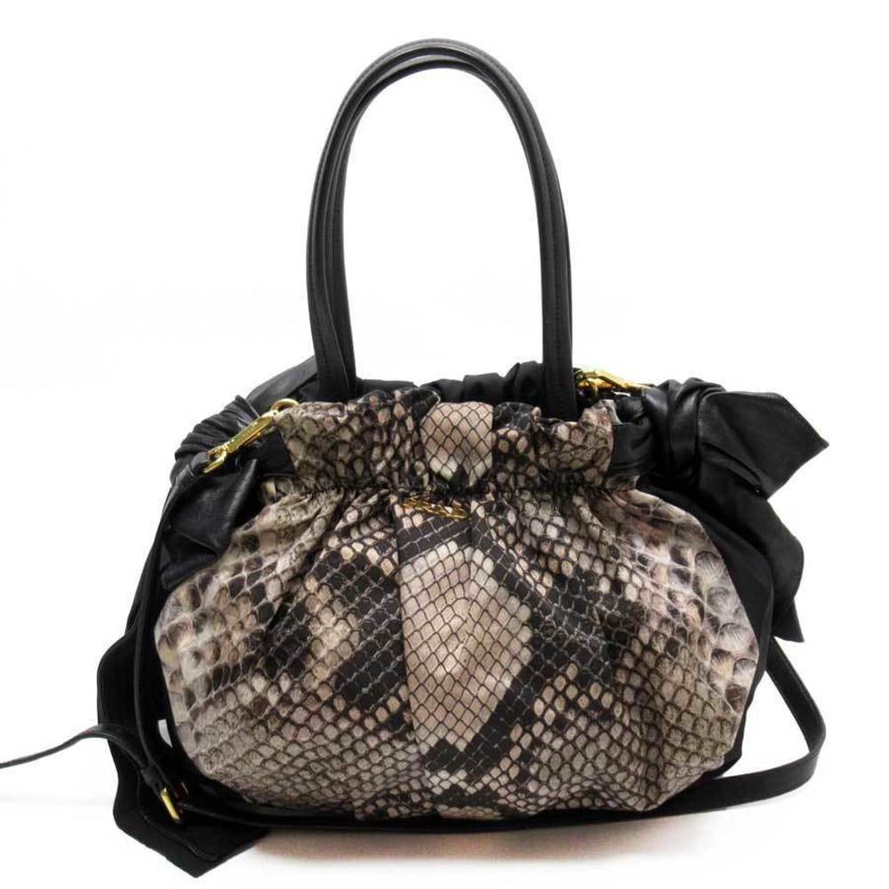 Prada Python Nylon 2way Pattern Black Bag Leather… - image 2